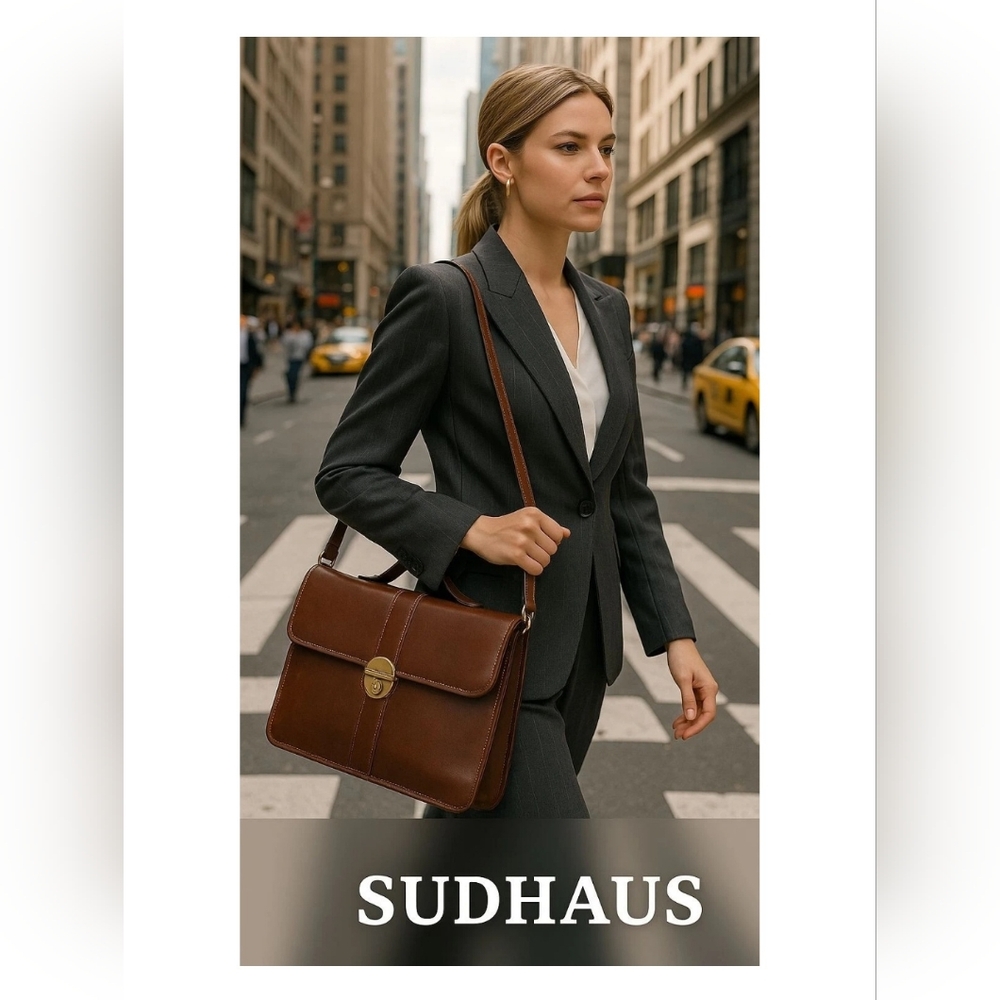 VTG Sudhaus 80's Leather Briefcase Key Detachable Strap Minimalist Old Money - Picture 3 of 17
